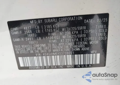 2025 Subaru Crosstrek Limited from USA, damaged, VIN 4S4GUHM6XS3739051